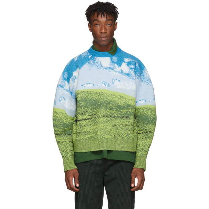 Photo: Sunnei Blue and Green Felted Woven Oversized Sweater