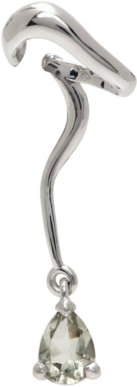 Alan Crocetti Silver Nano Green Drop Left Ear Cuff