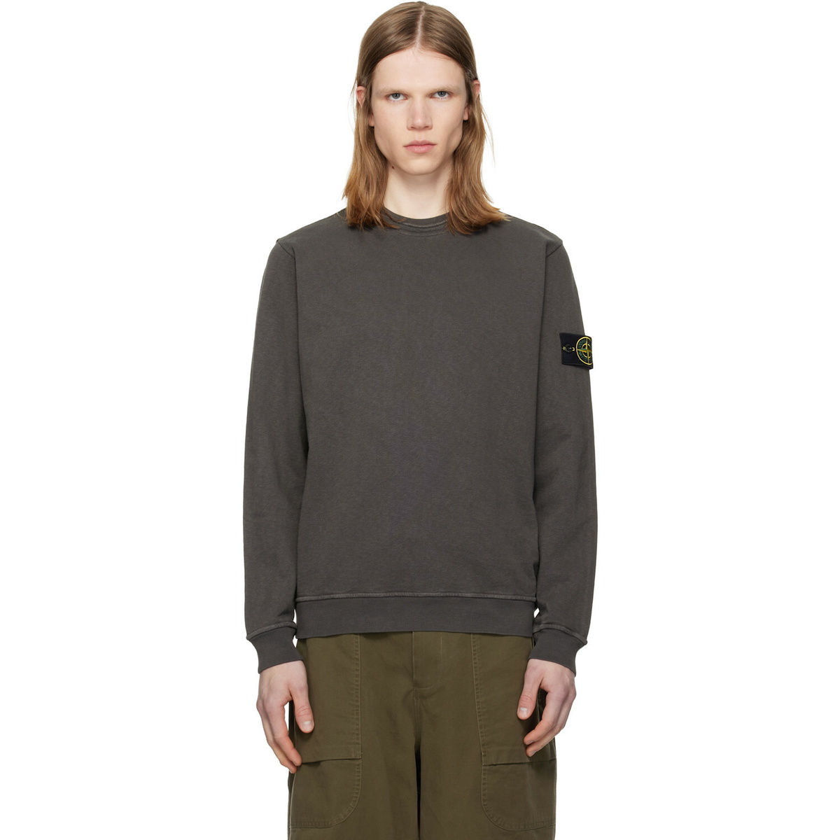Stone Island Gray 6100034 Malfilé Fleece 'Old' Effect Sweatshirt