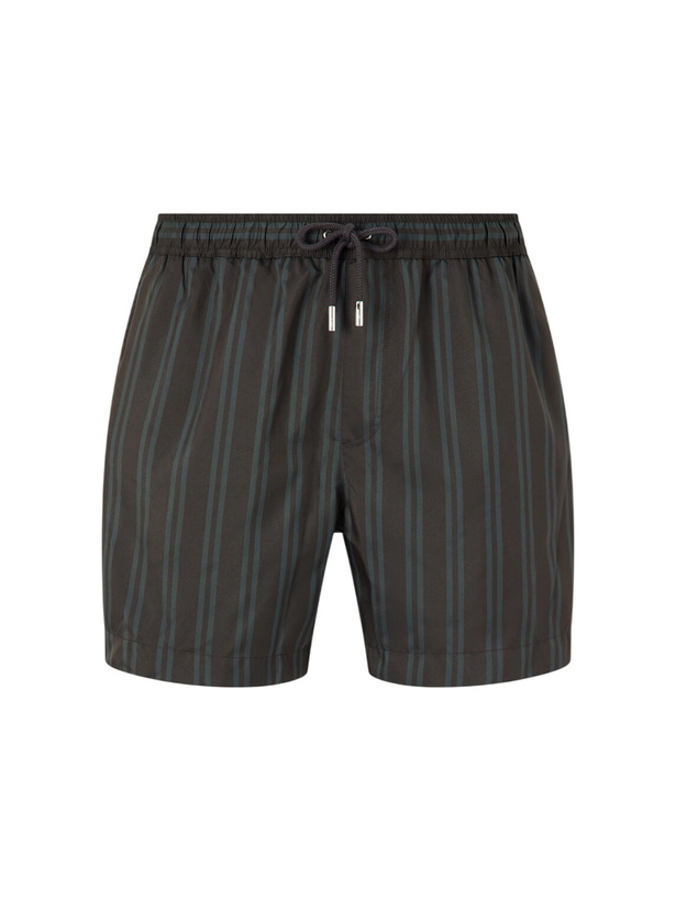 Photo: Mr P. - Straight-Leg Mid-Rise Striped Swim Shorts - Brown
