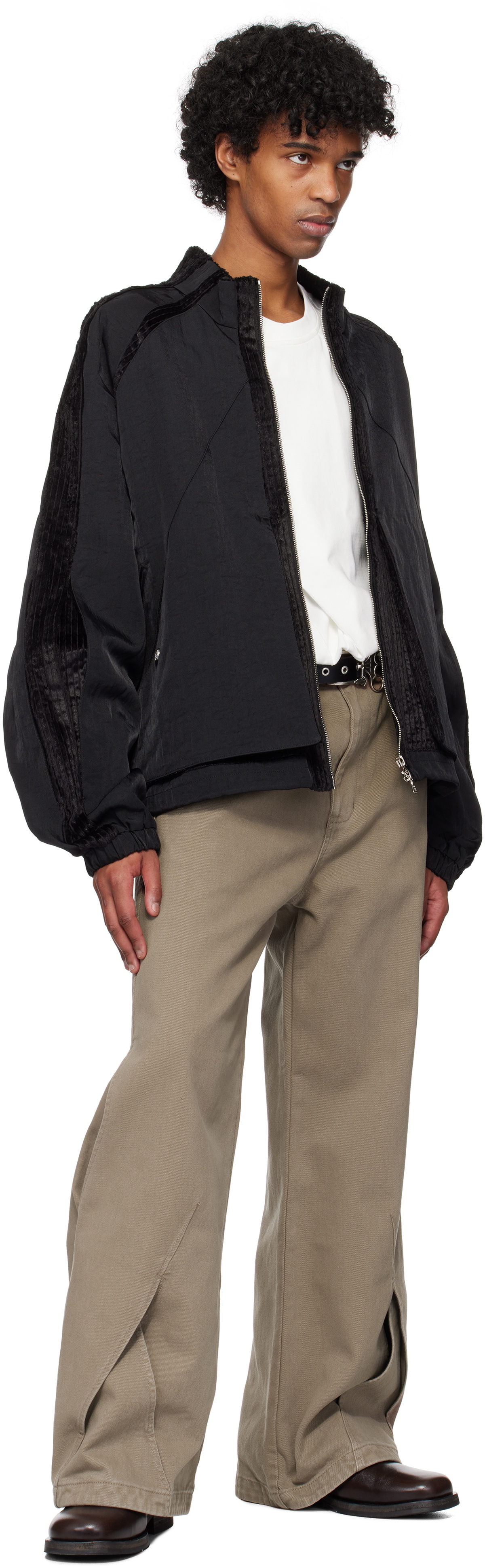 NULLUS Black Corduroy Paneled Athletes Track Jacket