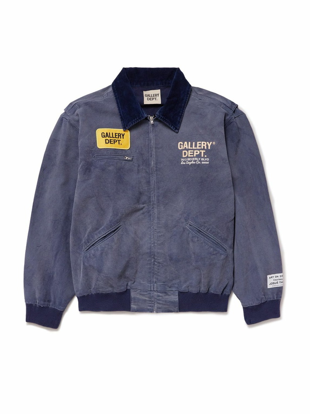 Photo: Gallery Dept. - Mechanic Corduroy-Trimmed Logo-Print Cotton Bomber Jacket - Blue