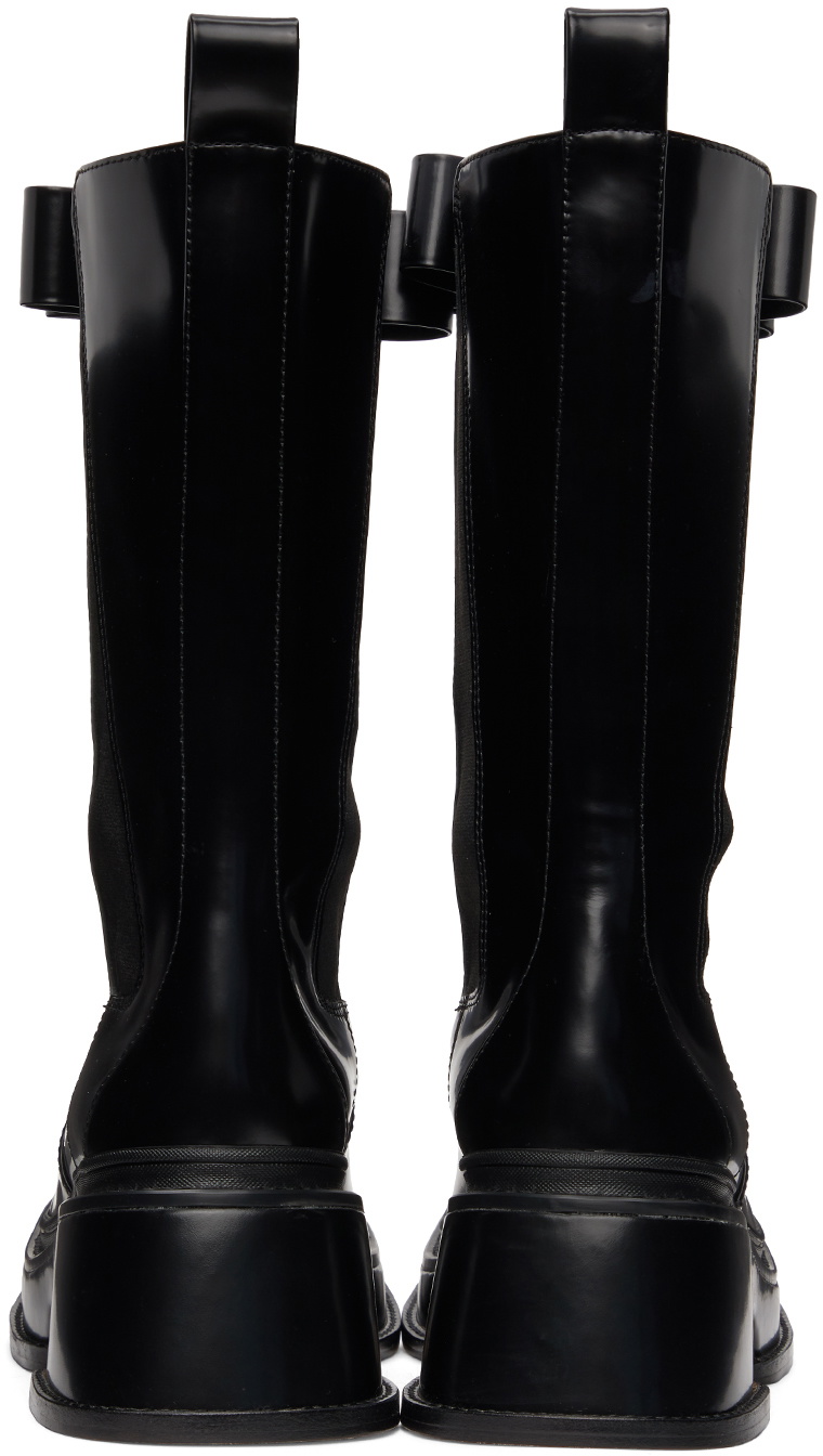 Shushu/Tong Black Leather Bow Mid Calf Boots Shushu/Tong Shushu/Tong Black Leather Bow Mid Calf Boots Shushu/Tong