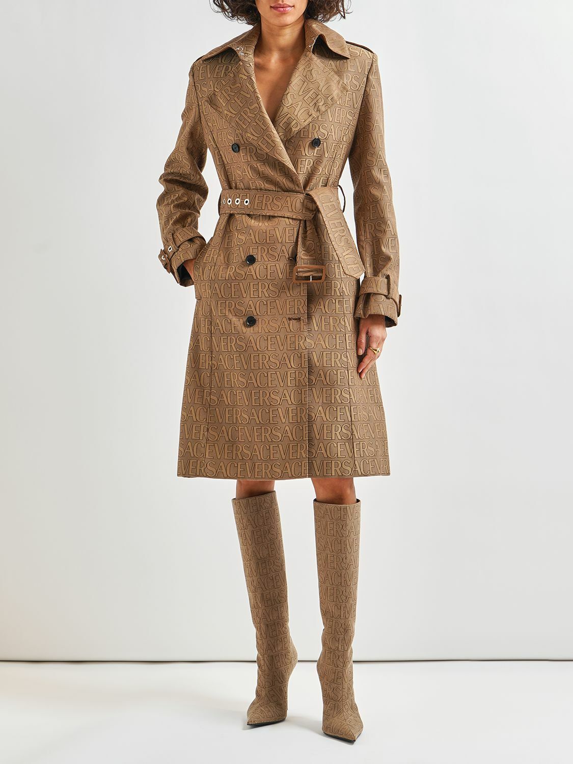VERSACE - Monogram Canvas Trench Coat W/belt