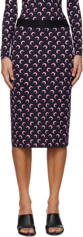 Photo: Marine Serre Black Moon Printed Jersey Midi Skirt