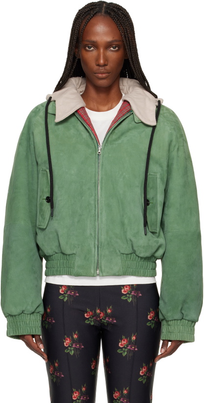 Photo: Meryll Rogge Green Detachable Hood Suede Bomber Jacket