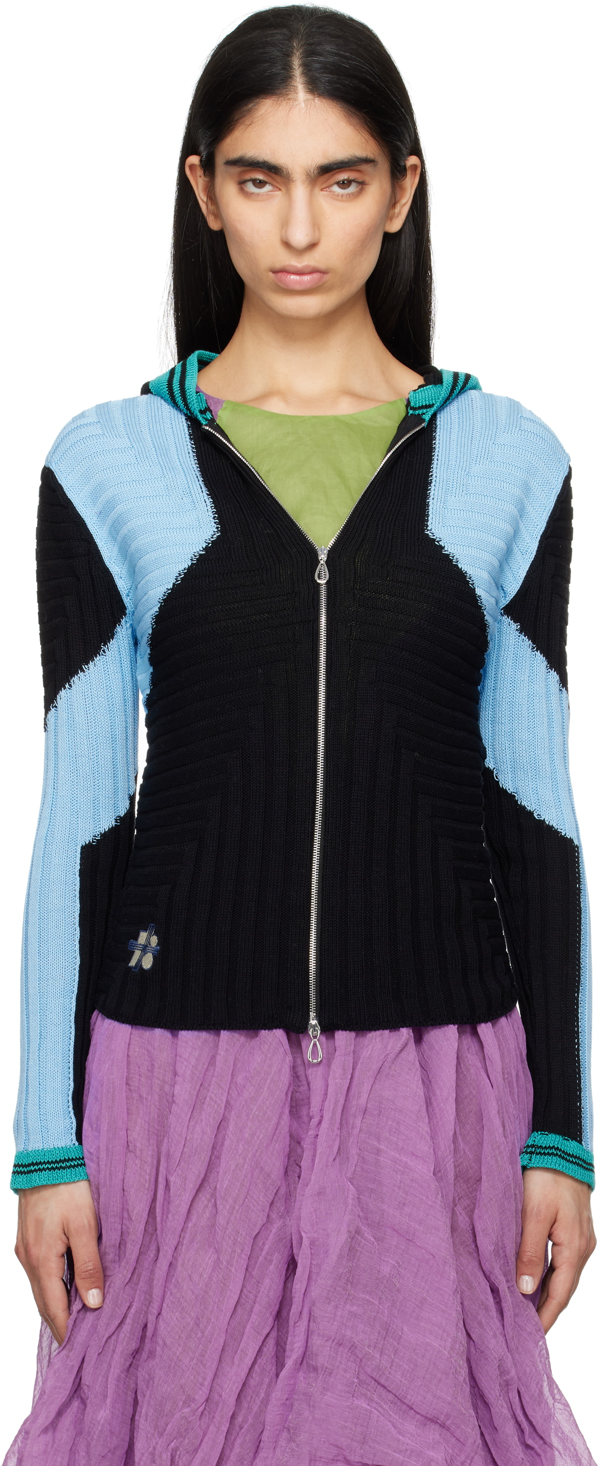 Kiko Kostadinov Black & Blue Quimby Fitted Knit Hoodie