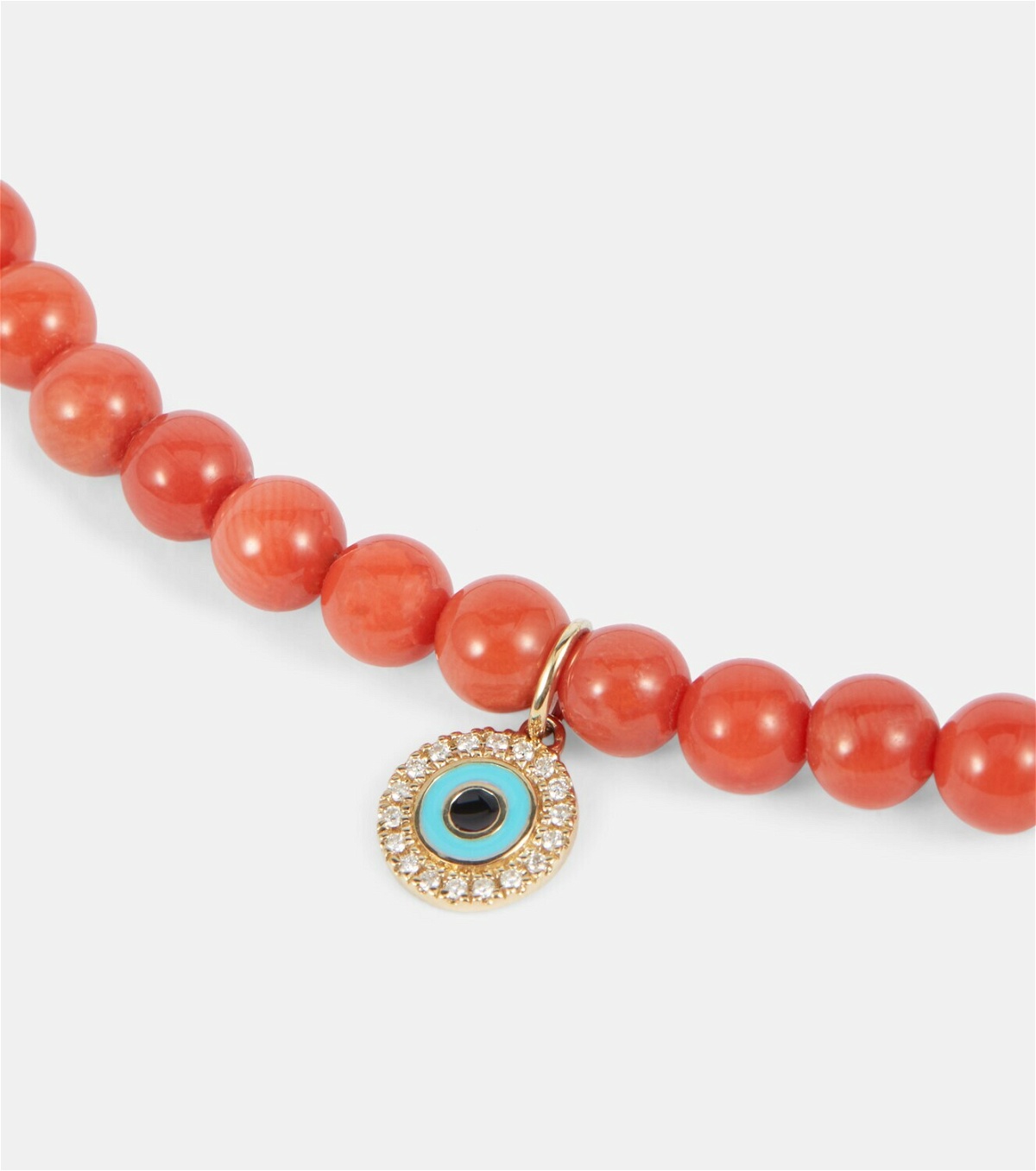 Sydney Evan Evil Eye 14kt gold and coral beaded necklace with diamonds