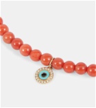 Sydney Evan Evil Eye 14kt gold and coral beaded necklace with diamonds
