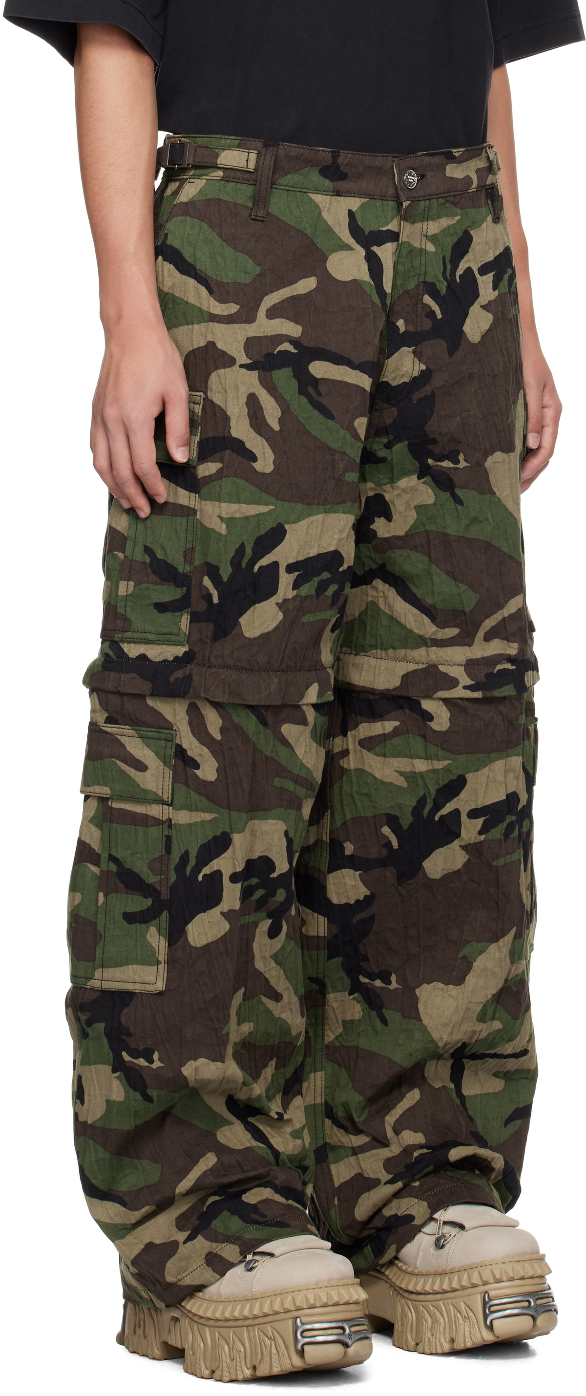 VETEMENTS Khaki Runway Metalized Wrinkled Cargo Pants Vetements