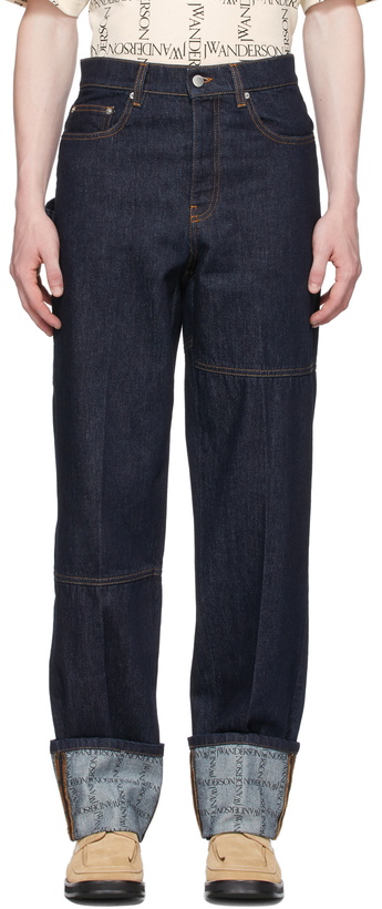 Photo: JW Anderson Indigo Logo Grid Turn Up Workwear Jeans