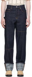 JW Anderson Indigo Logo Grid Turn Up Workwear Jeans