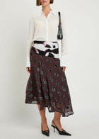 Tory Burch Paisley-devoré Asymmetric Silk-blend Midi Skirt Brown