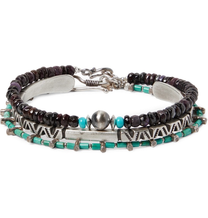 Photo: Peyote Bird - Set of Three Sterling Silver, Turquoise and Sugilite Bracelets - Blue