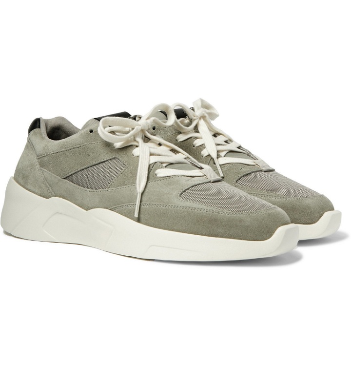 Photo: Fear of God Essentials - Leather-Trimmed Suede and Mesh Sneakers - Gray