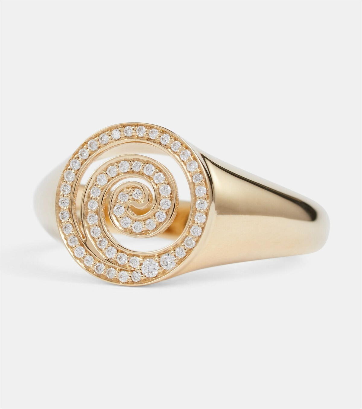 Sydney Evan Nautilus Spiral 14kt gold signet ring with white diamonds