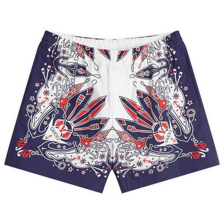 Photo: Gucci Men's Bandana Print Shorts in White/Blue