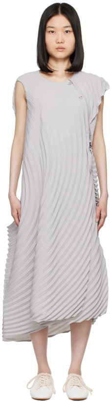Photo: ISSEY MIYAKE Gray Resonant Pleats Maxi Dress