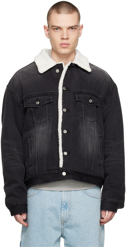 Photo: We11done Black Oversized Faux-Shearling Denim Jacket
