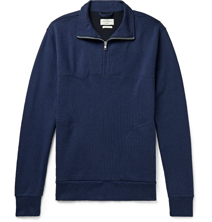 Photo: Oliver Spencer Loungewear - Milner Cotton-Blend Jersey Half-Zip Sweatshirt - Blue
