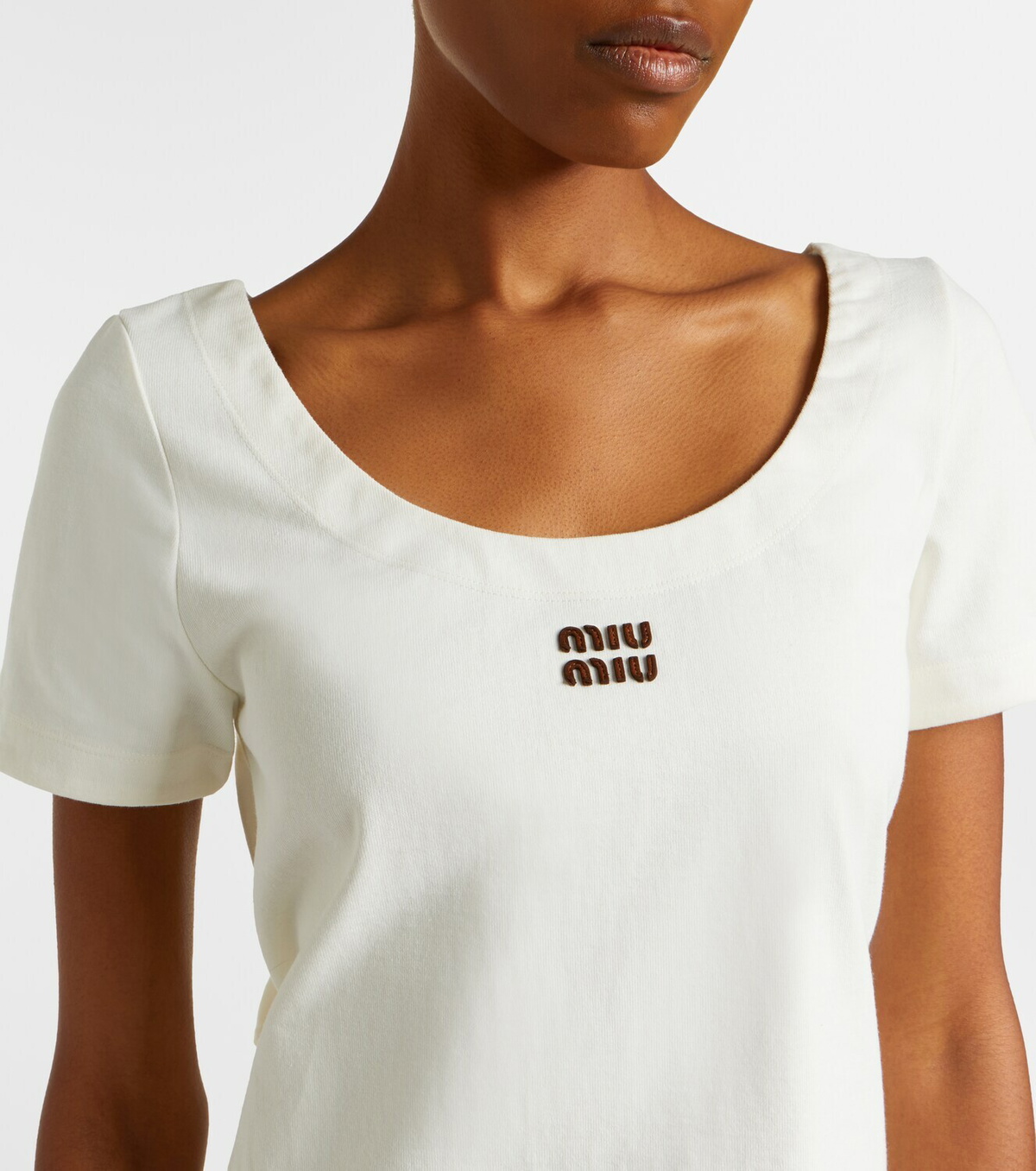 Miu Miu Leather-trimmed cotton jersey minidress
