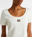 Miu Miu Leather-trimmed cotton jersey minidress