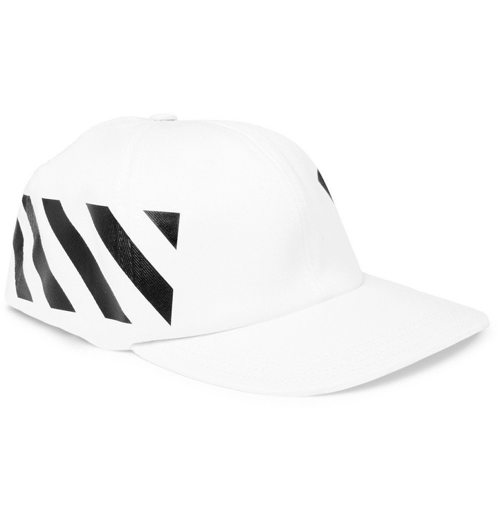 Photo: Off-White - Striped Cotton-Twill Baseball Cap - White