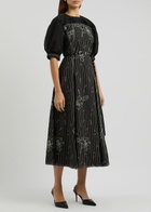 Lovebirds Printed Belted Cotton Midi Dress Black