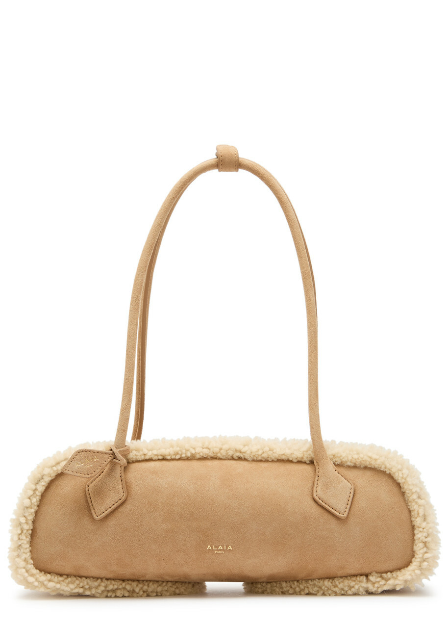Alaïa Le Teckle Medium Shearling-trimmed Suede Shoulder bag - Camel - One Size