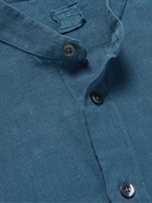 120% - Grandad-Collar Linen Shirt - Blue