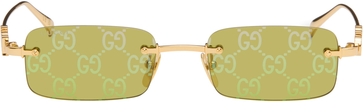 Gucci Gold Rectangular Frame Sunglasses