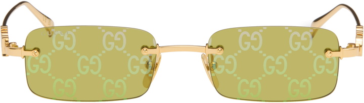 Photo: Gucci Gold Rectangular Frame Sunglasses