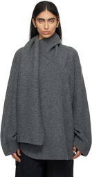 TOTEME Gray Long Scarf Knit Sweater