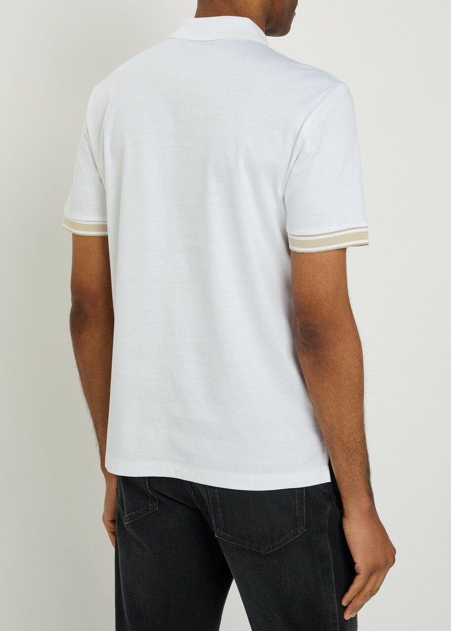 Boss Striped-trim Cotton Polo Shirt White