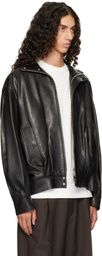 Arma Black Paulo Leather Funnel Neck Jacket