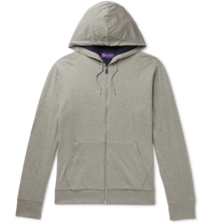 Photo: Ralph Lauren Purple Label - Mélange Cotton-Jersey Zip-Up Hoodie - Gray