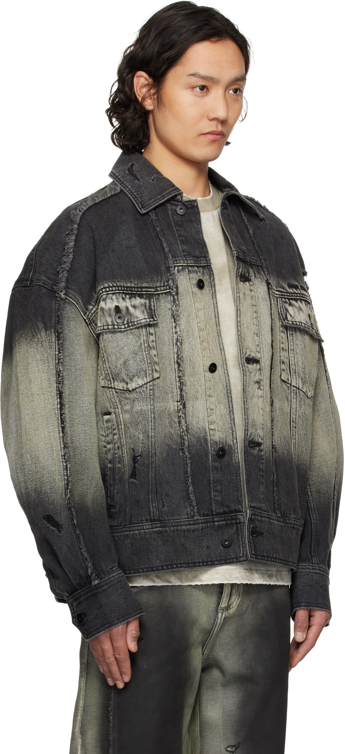 Feng Chen Wang Black Gradient Denim Jacket