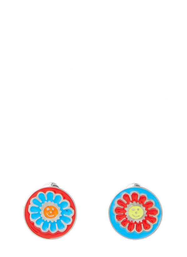 Photo: Mismatched Flower Stud Earrings in Red