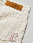 Palm Angels - Slim-Fit Leather-Appliquéd Distressed Jeans - Neutrals