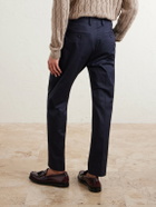 NN07 - Tapered Pleated Organic Cotton-Blend Twill Trousers - Blue