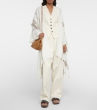 Brunello Cucinelli - Linen-blend striped lamé cape