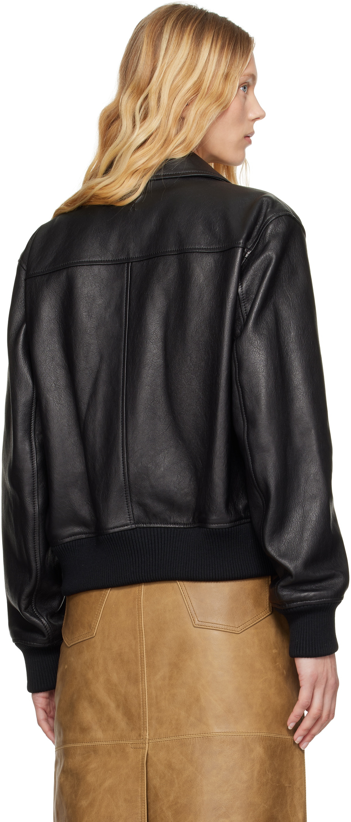 AMI Paris Black Zipped Leather Jacket