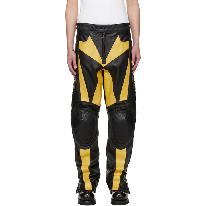 Photo: LU'U DAN BRUCE LEE x LỰU ĐẠN Black & Yellow Moto Racing Leather Pants