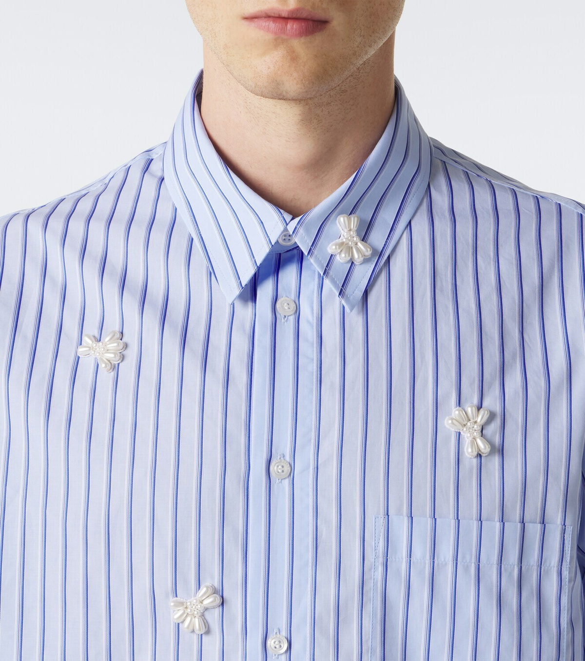 Simone Rocha Embellished striped cotton poplin shirt