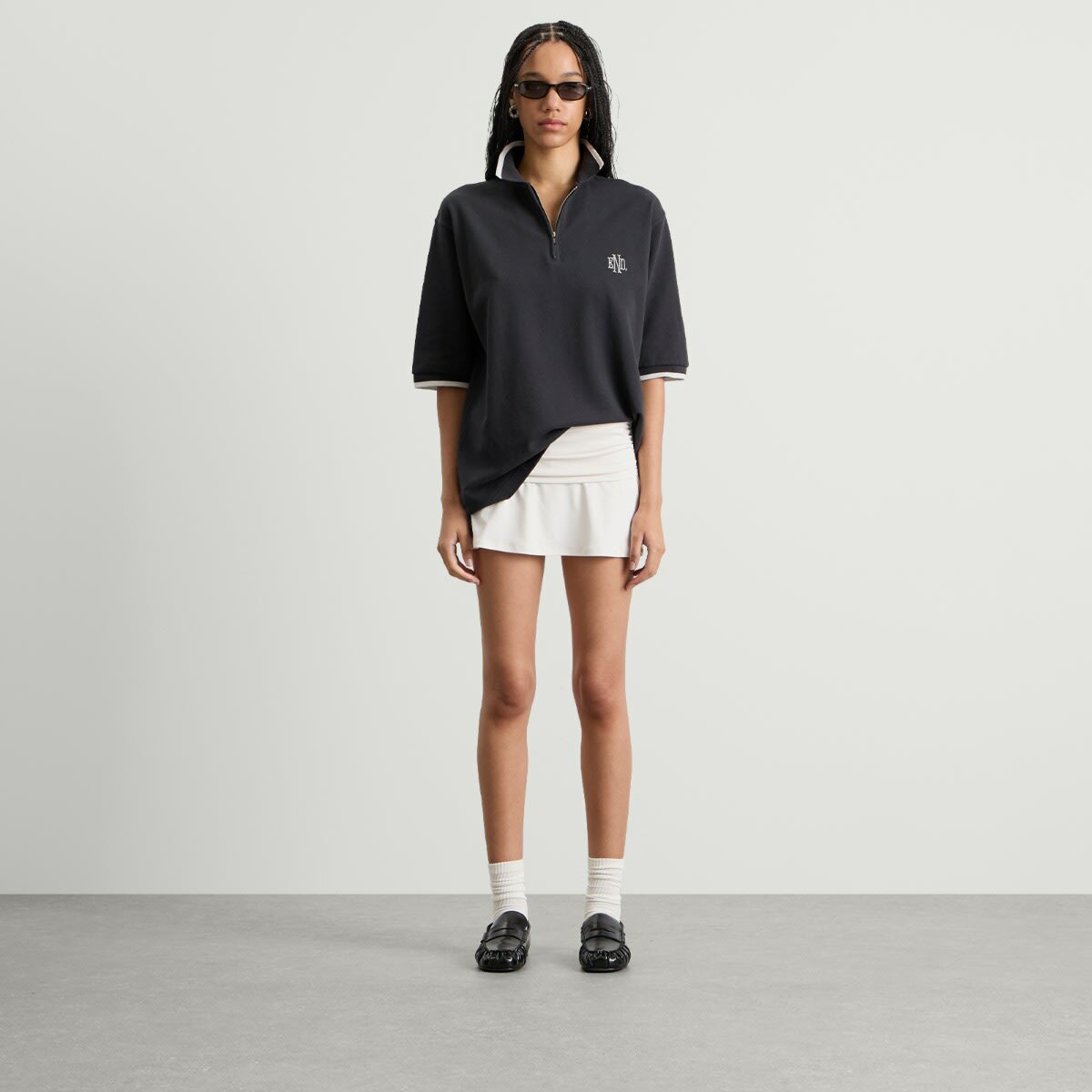 END. Piquet Polo in Cinder Black/Off White