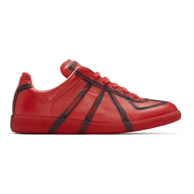 Photo: Maison Margiela Red and Black Painted Lines Replica Sneakers
