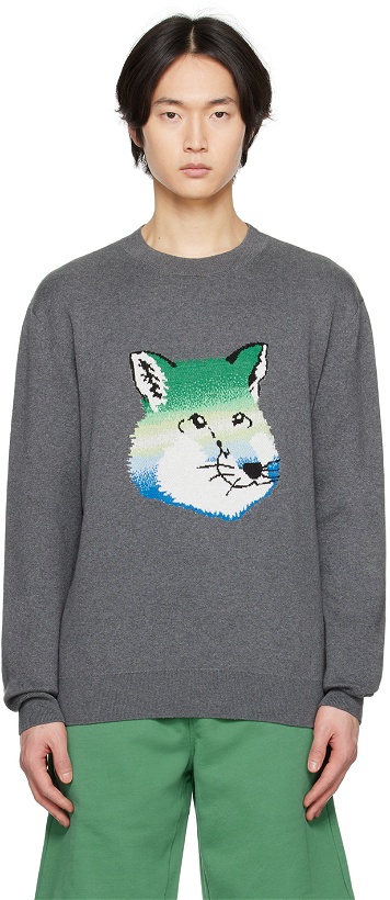 Photo: Maison Kitsuné Gray Fox Head Intarsia Sweater