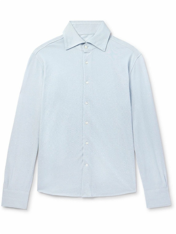 Photo: Stòffa - Cotton and Silk-Blend Polo Shirt - Blue