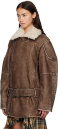 Diesel Brown Double-Breasted Aviator-Biker Coat