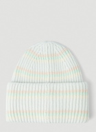 Striped Face Beanie Hat in Light Blue